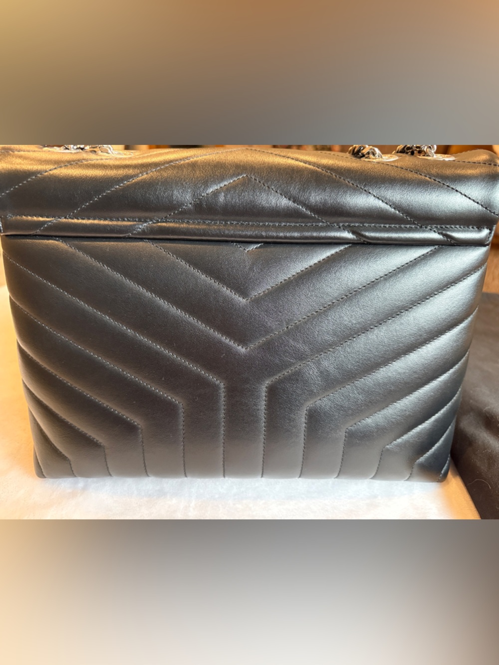Saint Laurent Black Chevron Quilted Leather Envelope Crossbody with Silver YSL - Picture 11 of 14